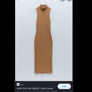Zara Ribbed Camel Midi Turtle Neck Sleeveless Dress